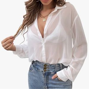 Shein sheer button down blouse